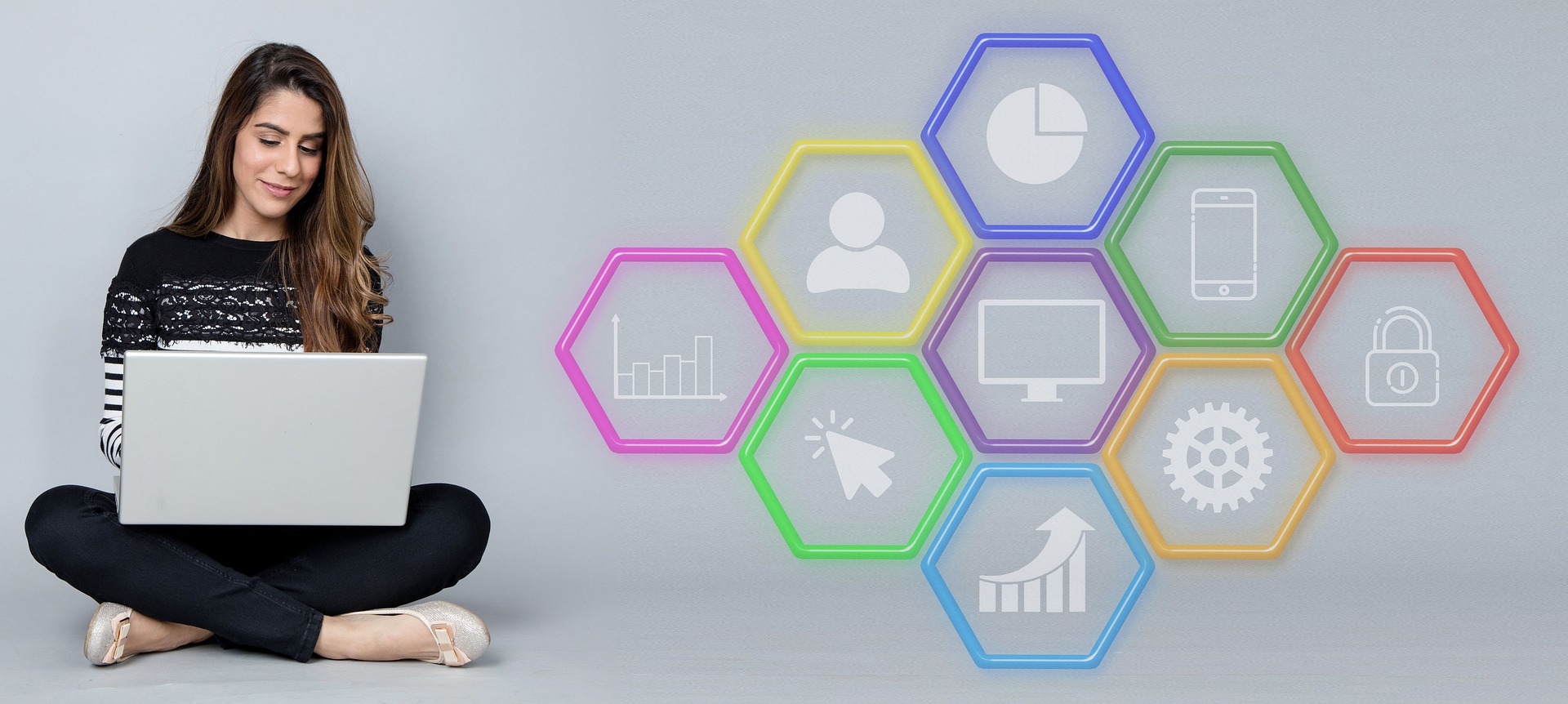 how digital marketing works girl sitting with laptop